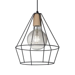 COLGANTE 1L E27 Ø30CM NEGRO MADERA DIAMOND RELUX 01